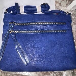 Classic Royal Blue Crossbody Bag with Dual Zip Pockets